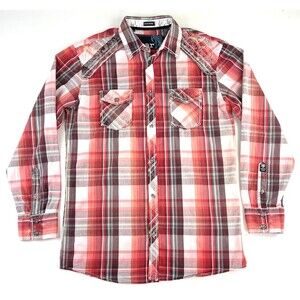 Roar Signature Valence Shirt Mens L Embroidered Red Plaid Long Sleeve Button Up